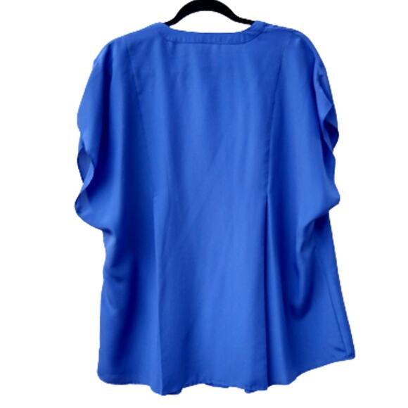 Women's Button Up Blouse Sleeveless Plus Size 26 / 28 Blue Henley Neck Pleats - Picture 3 of 3